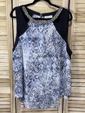 Jennifer Lopez Embellished Neck Sleeveless Snake-Print Top